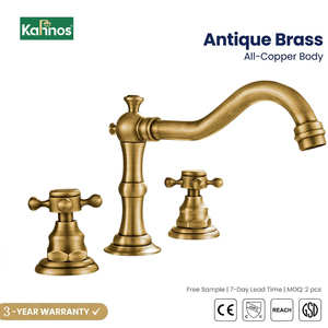 <b>Brushed</b> Gold 3 Hole Widespread Bathroom Faucet Dual Handle Hot Cold Water Basin Mixer <b>Deck</b> Mounted Luxury - Product Image 1