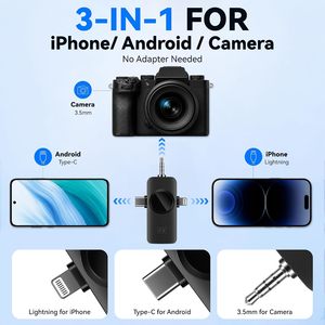 Micrófono 3 en 1 para Teléfono, Micrófono Lavalier Inalámbrico para Cámaras, Mini Micrófono para Blogging con Reducción de Ruido por IA - Product Image 4