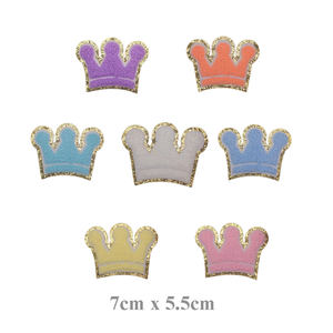 Offre Spéciale belle couleur fer sur or paillettes serviette Chenille château ballon couronne nœud papillon patchs pour enfants vêtements - Product Image 4