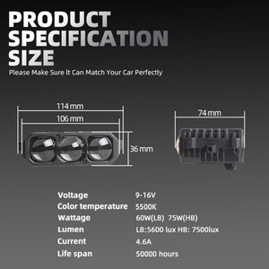 S03 Nuevas Luces Auxiliares para Automóvil, Faros LED para Parrilla con 3 Lentes, Luces de Trabajo y Niebla con Ventilador DRL para Vehículos Todoterreno y Camiones - Product Image 5