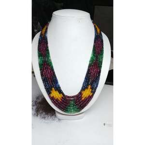 M.Y.GEMS - Collar de Perlas de Zafiro Natural Teñido Multicolor de Grado AB, 3 mm, 4.5 mm, Facetadas, en Forma de Rondelle, 7 Hilos, Certificado AIGS - Product Image 2