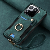 Porte-anneau fentes pour cartes coque de téléphone avec corde pour Xiaomi 15/15 Pro/13T, pour Redmi Note12 Turbo/Mi Poco F5 5G housse portefeuille