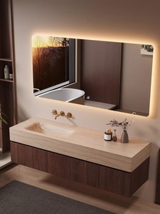 Lavabo de losa de roca todo en uno, nuevo estilo chino, espejo inteligente, mueble de baño montado en la pared, impermeable <span class=keywords><strong>IPX4</strong></span>, combinación de inodoro y lavabo. - Product Image 2
