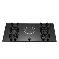 Table de cuisson hybride gaz-électrique encastrable 5 brûleurs avec plaque électrique et allumage automatique en verre trempé