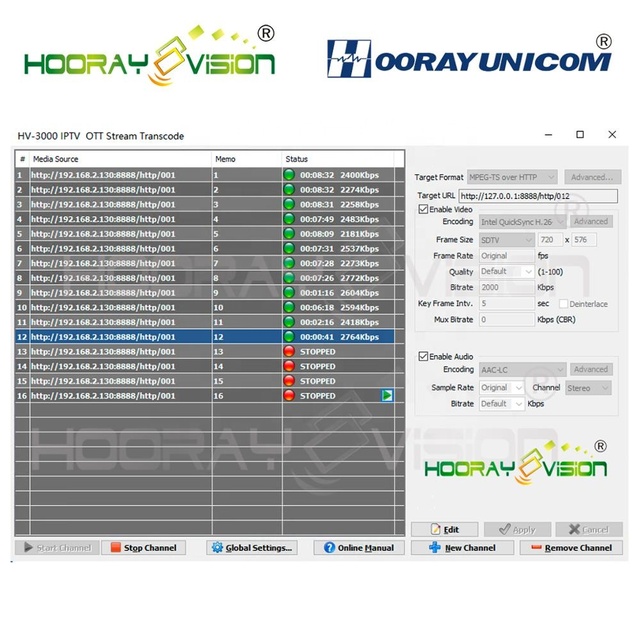 200 IPTV Live VIDEO H.264 H.265 GPU Transcoder Software