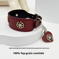 Collier large professionnel en cuir pour chien, pour lévrier, whippet, saluki, en cuir de vachette pleine fleur rouge bordeaux, orné de strass floraux