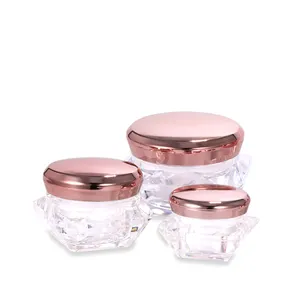 Pot de luxe en diamant pour cosmétique, pot à crème en plastique acrylique et couvercle métallisé, 5g 10g 15g 20g 30g