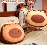 Coussin et couverture 2-en-1 en peluche Ours Toast, en coton, pour canapé, voiture, bureau et siestes