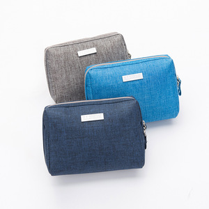 Toiletry Bag Cosmetic Storage Bag Zipper Closure <b>Navy</b> Blue Rectangle Solid Color For Bathroom Use - Product Image 3