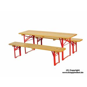 Set per asilo Ideal verniciato naturale 160x50 cm, struttura rossa - Product Image 1