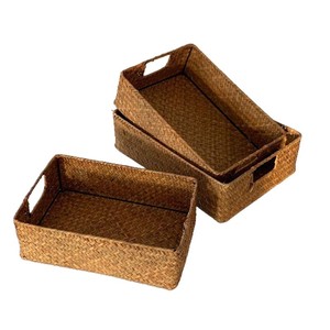 Handmade Woven Rectangular Storage <b>Basket</b> With Handle For Desktop Entryway Coffee Table Snack And Sundry Storage - Product Image 1