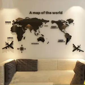 Venta caliente mapa del mundo 3D acrílico tridimensional pared pegatina creativa Oficina pared decoración papel Fondo pared pegatina