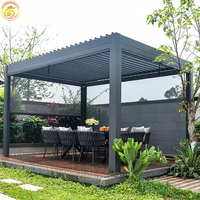 Pergola bioclimatique intelligente motorisée avec toit à lames orientables en aluminium, étanche, avec éclairage LED et capteur de pluie pour jardin et terrasse