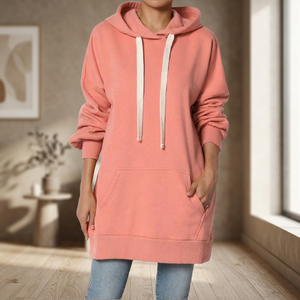 <b>Women's</b> Oversized Canvas Pullover <b>Hoodie</b> Pocket Regular Length Casual Solid Color 100% Cotton Eco-Friendly Breathable Sweatshirt - Product Image 1