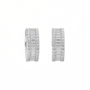 E3554 White Gold <b>Hoop</b> <b>Earrings</b> With Baguette Cut Diamond Channel Setting Women's Luxury <b>Fine</b> Jewelry - Product Image 1