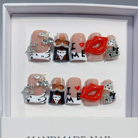441-445 Faux ongles à presser faits main en forme de bec de canard, 10 pièces, réutilisables, en acrylique, pour enfants, motif carré artificiel