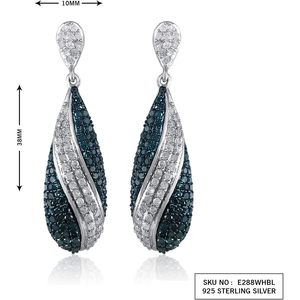 Ornaatis Diamond Drop <b>Earrings</b> 2.14 Cttw Round Cut White Blue Sterling <b>Silver</b> Screw <b>Back</b> Women's Wedding Jewelry - Product Image 2