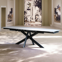 Table à manger extensible moderne et luxueuse sur mesure avec pieds en métal et plateau en verre trempé pour 4 personnes, mobilier de salle à manger d'hôtel