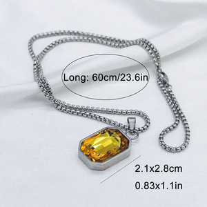 Collar con Colgante de Moda, Geométrico, con Incrustaciones de Diamantes de Imitación Amarillos, Cadena Plateada, Joyería para Hombre para Fiestas - Product Image 2