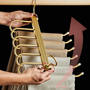 MOQ Rendah 36cm Warna Perak Aluminium Alloy 6 in 1 Gantungan Celana Organizer Pakaian Anti Selip Tugas Berat 3 Pack Penghemat Ruang Lemari - Product Image 3