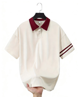 Streetwear 100% Polyester Kontrastfarbener Kragen Doppelt Gestreifte Manschetten Herren Poloshirt Grafik-Print Casual OEM Geringe Mindestbestellmenge Auf Lager