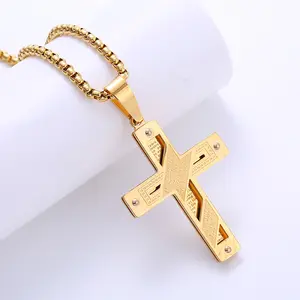 fashion belief word 18k gold plated stainless steel cross pendant necklace for men