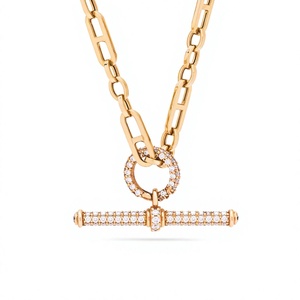 Colgante de Barra en T de Oro Amarillo de 14k con Diamante Cultivado en Laboratorio, Cierre Circular Pavé, Joyería Fina de Lujo, Hecho a Medida, para Boda, Compromiso, Unisex - Product Image 3