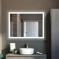 Miroir LED intelligent rectangulaire moderne pour salle de bain, à fixation murale, avec écran tactile et affichage de l'heure