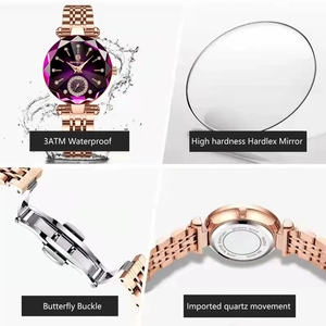 Montre de luxe POEDAGAR 719 en or rose pour femmes, montre-bracelet à quartz en acier inoxydable, étanche, cadran multi-angles, montre pour femmes tendance - Product Image 4