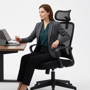 Silla de Oficina Ejecutiva Ergonómica de Tela con Reposabrazos Ajustables y Reposacabezas Integrado, Diseño Giratorio para Uso en Oficina en Casa - Product Image 1