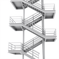 Escalier métallique modulaire durable facile à installer, escalier industriel en acier inoxydable, main courante préfabriquée, échelle de sécurité pour appartement