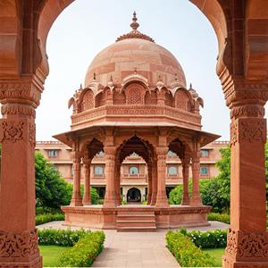 Pabellón Cúpula Chatri de Arenisca Roja Grande, Tallado a Mano, Gazebo Indio para Paisajismo de Palacios y Resorts - Product Image 3