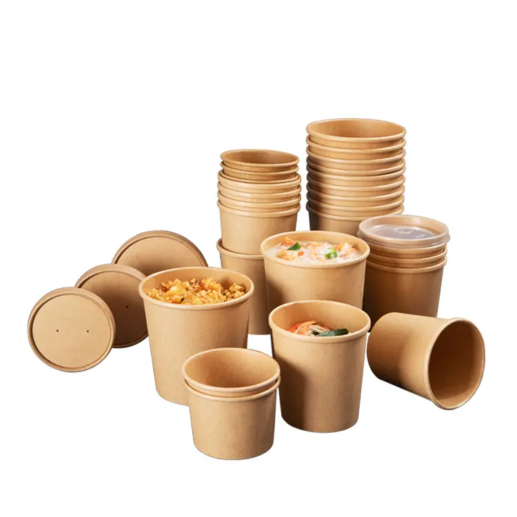 Compostável PLA revestimento Microwaveable Bambu fibra Bambu Tigela papel copo tigela de sopa com Tampa
