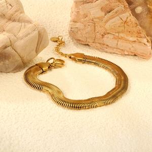 Trendy Fashion <b>Adjustable</b> 18k Gold Plated Tarnish Free Stainless Steel Snake Chain <b>Bracelet</b> Chunky Cuban <b>Bracelet</b> for Women - Product Image 6