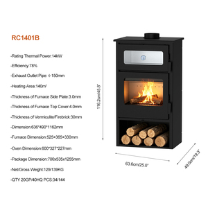 Estufa de Leña Ecológica RC1401B de 14KW con Horno y Almacenamiento de Leña, Estufa de Leña Interior para Calefacción y Cocina con <span class=keywords><strong>78</strong></span>% de Eficiencia - Product Image 2