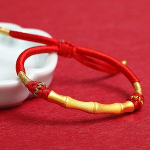 Xinfly 3D Hard Gold Elbow Bamboo Charm Passepartout Gold 999 <b>Red</b> Drawstring Good Lucky <b>Bracelet</b> - Product Image 4