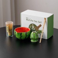 Ensemble Matcha Thème Fruits Mignons Marques à Marque Blanche Faible MOQ Bol en Céramique 480ml avec Bec Verseur et Support Fouet