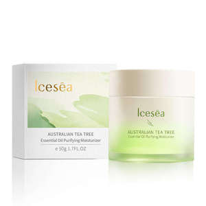 Crème hydratante pour le visage à l'arbre à thé Icesea, peau grasse/à tendance acnéique, contrôle du sébum, non comédogène, réduit la brillance, arbutine, céramide, GMP - Product Image 1