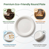 Assiettes jetables compostables et biodégradables en bagasse de canne à sucre pour événements festifs et barbecues