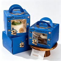 Boîte à gâteau d'anniversaire avec fenêtre transparente en PET, poignée portable, emballage pour desserts, pâtisserie, boulangerie, emballage cadeau pour les fêtes, impression de logo personnalisée