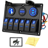 Panel de interruptores basculantes de 12V con USB y voltímetro LED, cargador de coche, 6 interruptores marinos, panel de interruptores basculantes impermeable para barco, Jeep, RV