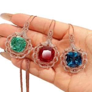 9 New Launch Imitation Colorful Gemstone Jewellery 2026 Fashion Copper Rose Gold Plated 16*16mm Cubic Zirconia Pendant Necklace - Product Image 2