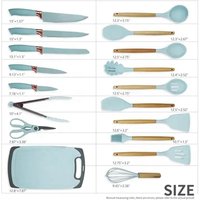 Populaire 19 pièces Silicone ustensiles de cuisine ensemble avec couteau outils boutures planche stockage seau cuisine Gadget ensemble