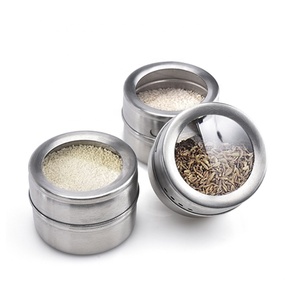 Custom canister can pot metal magnet set box stainless steel magnetic tin containers spice jar