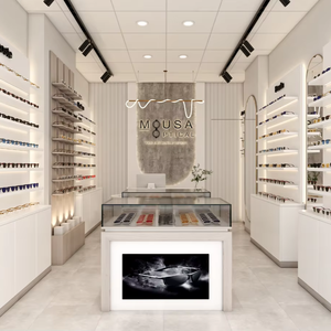 Gabinete <span class=keywords><strong>de</strong></span> exhibición decorativo <span class=keywords><strong>de</strong></span> diseño <span class=keywords><strong>de</strong></span> cadena <span class=keywords><strong>de</strong></span> gafas LED personalizado <span class=keywords><strong>de</strong></span> fábrica Solución integral Iluminación Led para Centro Comercial Grande - Product Image 1