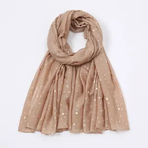 factory custom sparkling stars golden foiling pattern headscarf long hijab style polyester cotton material gold blocking scarf