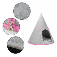 Tente pour chat en feutre gris clair avec poignée supérieure, entrée en maille arquée, abri confortable pour animaux de compagnie pour chats d'intérieur, usage domestique