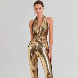 Combinaisons <span class=keywords><strong>de</strong></span> fête pour femmes longueur <span class=keywords><strong>de</strong></span> plancher dos nu à sequins élégants à la mode, JB2257, nouveautés - Product Image 1