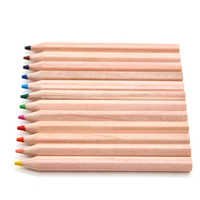 Boîte en bois kraft naturel OEM d'usine, ensemble de crayons de couleur miniatures de 3,5 pouces, logo personnalisé, crayons de couleur miniatures en bois naturel FSC, promotionnels, en vrac