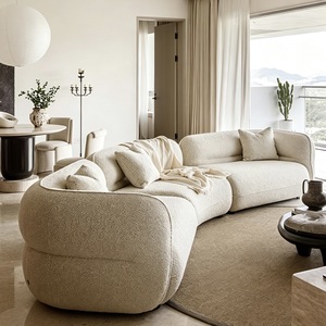 Pouf italien minimaliste <span class=keywords><strong>BUFA</strong></span> une place en peau de mouton courbée couleur crème, modèle de luxe léger pour salon, célèbre sur internet, en tissu pour maison modèle - Product Image 1